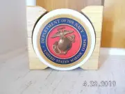 US Marine Corps 4pc. Stoneware Coaster Set Cork Backing 4'' New Unused W/Holder