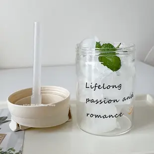 韓國玻璃杯吸管帶蓋牛奶杯杯水杯女士茶雙水杯