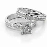2 2/3 CT G/SI2-I1 Genuine Diamond Engagement Ring Set Round Cut 14K White Gold