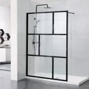 1000-1100x2000mm Black Fully Framed Shower Screen Grid Single Door Fixed Panel W