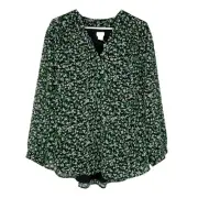 Chico's Blouse Tunic with Stitch Detail Abstract Dots in Classic Navy Size 16/18