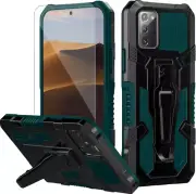For Samsung Galaxy Note 20 Case+Tempered Glass, Built-in Stand with Belt Clip