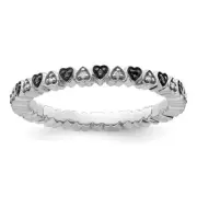 Sterling Silver Stackable Hearts Black & White Diamond Ring Size 6 for Women