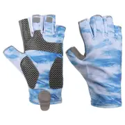 (M Size) 1 Pair Fishing Gloves Fingerless Sun Protection Gloves Light Blue