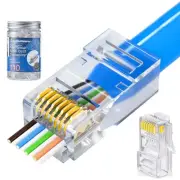 RJ45 Pass Through Connector, 50U Gold Plated 110-Pack Cat6 RJ45 Connectors En...