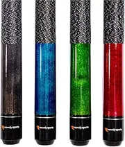 Ash Wood Pool Sticks Set of 4-57 inch 20oz Wooden Pool Cue Stick - House Bar Billiard Cue Sticks - 13 MM Genuine Leather Tips Pool Cues with Beautiful Colors- Black, Blue, Green & Red