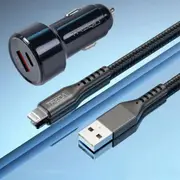 Black Lighting USB Fast Car Charger with Charging Cable Adapter iPhone Samsung