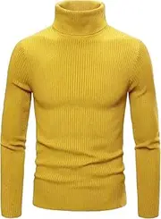 [JEShifangjiusu] Mens Slim Fit Turtleneck Sweater Soft Knitted Long Sleeve Sweater for Men Pullover Turtle Neck Shirt, Yellow 2, L