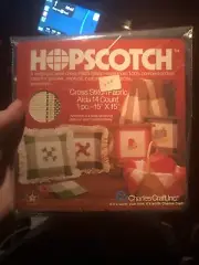 Hopscotch Charles Craft Cross Stitch Fabric Cream BrownBorder 14 Count 15x15