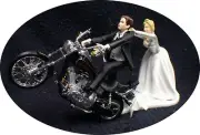 Motorcycle Wedding Cake Topper W/ Black Harley Davidson Funny Groom Top Bike