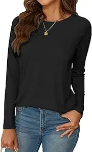 [NEYOUQE] Womens Fall Basic Plain Tees Shirt with Pocket Long Sleeve T Shirts Casual Comfy Tops Trendy T-Shirts(S-XXL)