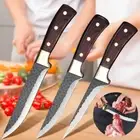 3Pcs Forged Chef Butcher Kitchen Knife Set Boning Set Carbon Steel Cleaver Knife