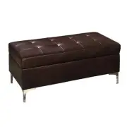 Pemberly Row Solid Wood and Faux Leather Ottoman in Brown/Silver