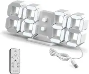 Deeyaple Led Digital Alarm Wall Clock 3D Table Clock Small No Noise Snooze Brightness Dimmable Time 12/24 Hour Date Temperature Remote Control Night Light Bedroom Living Room Kitchen 9.7inch (White)