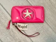 NWT Magid Clutch Wallet Wristlet Fuchsia Pink Patent Leather Gold Starfish Beach