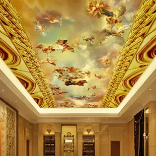 歐式奢華教堂宮殿油畫天頂天花板墻紙壁畫3d酒店KTV客廳壁畫