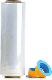 BOMEI PACK 1 Pack 1200ft Industrial Clear Stretch Wrap Film 70 Gauge 15" with 3inch Plastic Rolling Handles for Pallet Wrap, Durable Self-Adhering Packing, Moving, Heavy Duty Shrink Film
