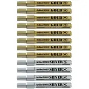 12 x Artline 900XF Metallic Paint Marker Gold Silver Bullet Point 2.3mm EK-900XF