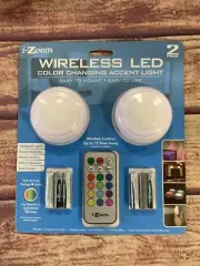 New 2pk Wireless LED Color Changing Remote Controlled Multicolored Puck Lights