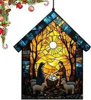 Suncatchers Nativity Scene Hand-Painted Stained Glass - Sturdy Acrylic Stained Glass, Portable Garden Suncatcher, Holiday Decorations for Family, Friends and Colleagues