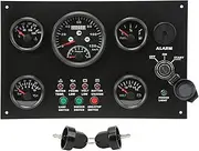 5 Gauge Cluster Set, Speedometer, Fuel Level, Water Temperature, Oil Pressure, Voltmeter, Boat Instrument Panel, Marine Gauge Replacement