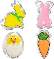 Easter Cookie Cutters 4 PCS, 3'' to 3.5'', Bunny, Egg, Carrot