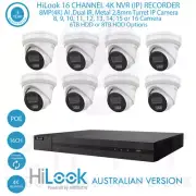 HiLook 16 CH 4K NVR+ 8MP(4K) AI ,Dual IR,Metal 2.8mm Fixed WH Turret Cameras+HDD