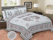 Soft Cotton King Size Bedsheet for Double Bed with 2 Pillow Covers | 280 TC Flat Sheet | Jaipuri Print Double BedSheet Cotton(100 X 108 Inches) (Multicolor-4)