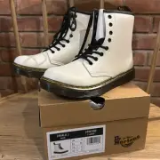 DR. MARTENS GIRLS LITTLE-BIG KID White Leather Zavala Jr COMBAT BOOT, Size 4