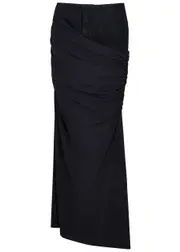 Christopher Esber Ruched Jersey and Denim Maxi Skirt - Navy - 10 (UK10 / S) 10 (UK10 / S)