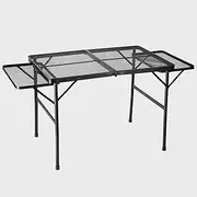 Lifting Iron Mesh Table, Portable Folding Table, Extendable Binaural Table, Grill BBQ Table for Outdoor Camping Picnic, Folding Camping Table, Black Metal Folding Camping Table, Suitable for Camping