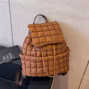 NNEDSZ Lightweight Quilted Nylon Backpack with Adjustable Straps - Coffee