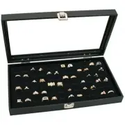 Glass Top Black Jewelry Display Case, 2 Cases (72 Ring Slots Each)