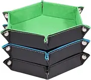 3 Pieces Folding Dice Tray Set for RPG Table and Bar Games - Velvet Hexagon Tray Organizer Case, Non-Scratch Holder, PU Leather Storage Box