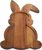 VALICLUD Easter Bunny Tray Handcarved Rubberwood Serving Plate for Snacks Appetizers Decorative Cooked Food Board with Antislip Edges for Easter Celebrations and Gatherings