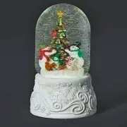 SNOWMEN TRIMMING THE CHRISTMAS TREE MUSICAL SWIRL SNOW GLOBE