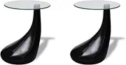 vidaXL Round Coffee Tables (Set of 2), High Gloss Black with Tempered Glass Top for Living Room or Bedroom, Modern Style, Fiberglass Frame, Easy Assembly