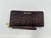 Michael Kors Jet Set Large Travel Continental Wristlet Wallet Leopard Calf Hair