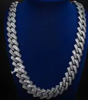 14 mm x 20" Baguette Genuine Moissanite Men's Cuban Link Chain Silver