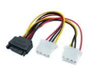 SYSTEM-S Y SATA Cable 20 CM 15 Pin Plug For 2x Molex LP4 Ide 4Pin Jack