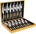 Hammered Silver Gold Silverware Set, OGORI 24-Piece 18/10 Stainless Steel