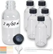 Zkupanx 6 Pack Small Clear Glass Bottles with Lids, 2 oz Glass Jars, 60 mL Shot Bottles with Caps for Essential Oils, Liquids - Mini Personal Care & Beauty Leakproof Travel Bottle