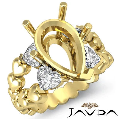 Natural Diamond Engagement Ring 14k Yellow Gold 1C Heart & Pear Shape Semi Mount