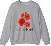 [Generic] Lest We Forget Poppy Flower Remembrance Day Memorial Tribute Sweatshirt for Adults Crew Neck Long Sleeve Pullover