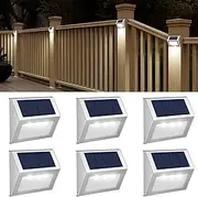 Outdoor Solar Lights, Solar Powered Deck Lights, Waterproof Outside Lights for Garden Backyard Patio Yard Fence Post Stair Step Wall Railing Lighting, 3LED Cool Light 6 Pack
