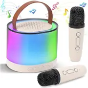 Mini Portable Bluetooth Speaker with 2 Wireless Microphones and LED Light-Beige