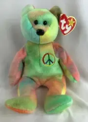 1996 TY Beanie Babies "Peace" Rainbow Bear Original P.E. Pellets Red Stamp Error
