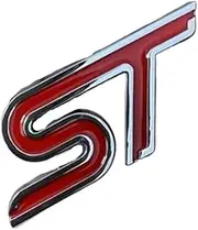 50X 3D Metal ST Rear Car Emblem Badge Chrome Sticker Compatible for Fiesta Focus Mondeo Auto Car Styling(Silver red)