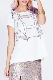 Geo Embroidery Tee--LAD-3TN08210
