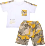 [GLSTOY] Boys' Short Sleeve T-shirt Shorts 2pc Summer Outfit Set Breathable Polyester Cool Stylish Toddler Boys' Summer Clothes